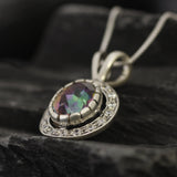 Mystic Topaz Pendant - Purple Vintage Necklace - Oval Topaz Necklace