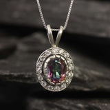 Mystic Topaz Pendant - Purple Vintage Necklace - Oval Topaz Necklace