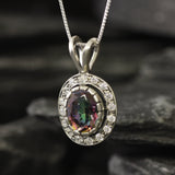 Mystic Topaz Pendant - Purple Vintage Necklace - Oval Topaz Necklace