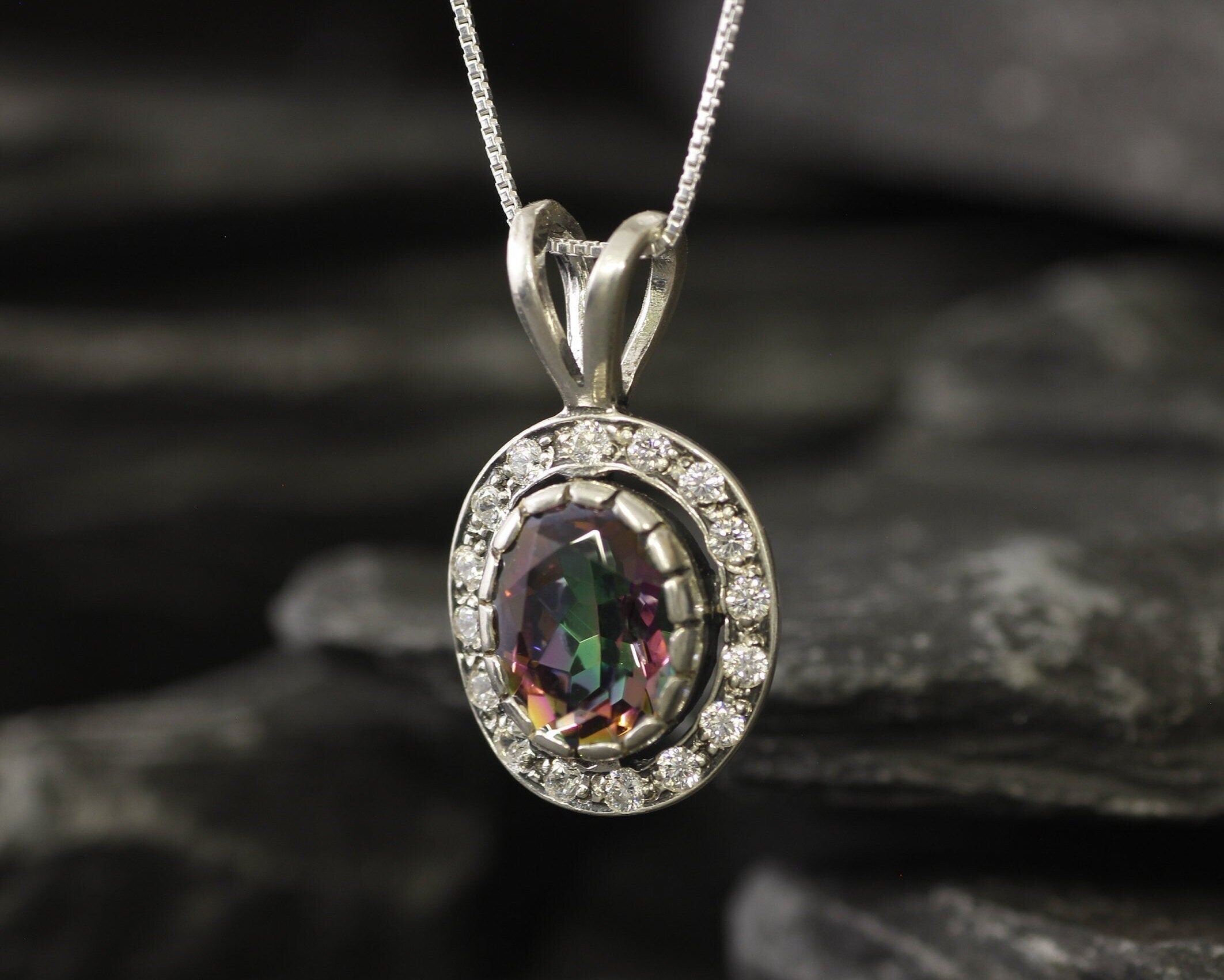Mystic Topaz Pendant, Natural Topaz, December Birthstone, Purple Vintage Pendant, Topaz Pendant, Solid Silver Pendant, Natural Mystic Topaz