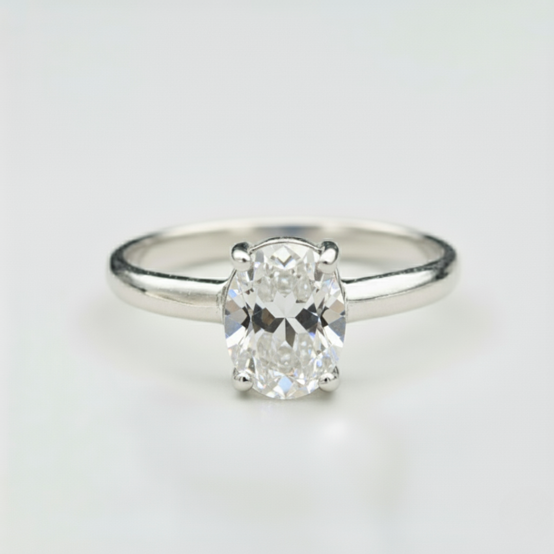 Vintage Oval Diamond Ring - Dazzling 925 Sterling Silver Solitaire. Great for daily wear and memorable gift occasions.
