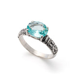 Gold Aquamarine Ring - Blue Horizontal Ring, Blue Diamond Ring