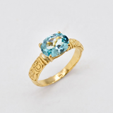 Rose Gold Aquamarine Ring - Blue Tribal Ring - Horizontal Boho Ring