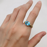 Gold Aquamarine Ring - Blue Horizontal Ring, Blue Diamond Ring
