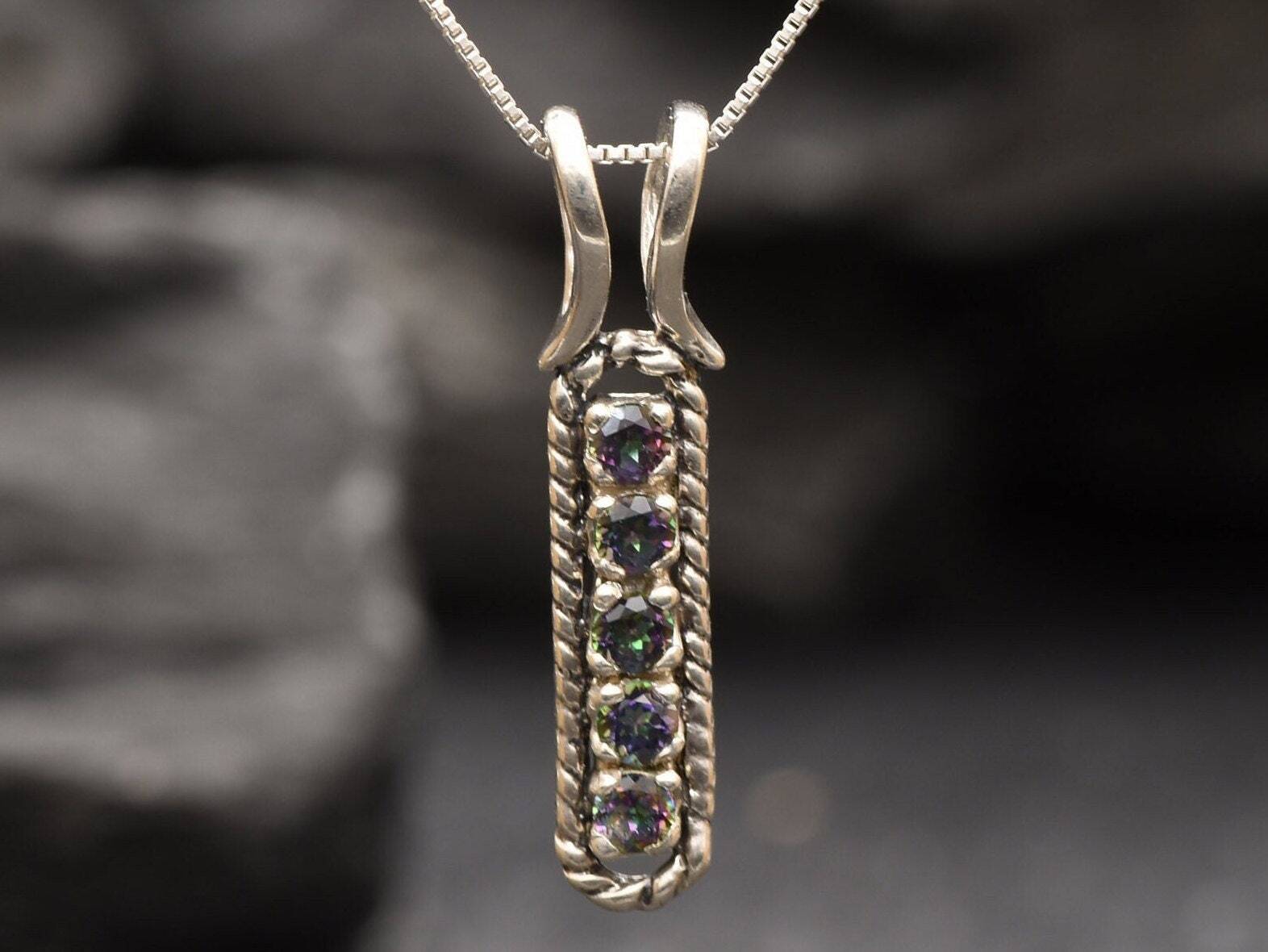 Mystic Topaz Pendant, Bar Pendant, Natural Mystic Topaz, Line Pendant, Vertical Pendant, Rainbow Pendant, Vintage Pendant, 925 Pendant,Topaz