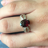 Garnet Vintage Ring - January Birthstone Ring - Split Paved Band