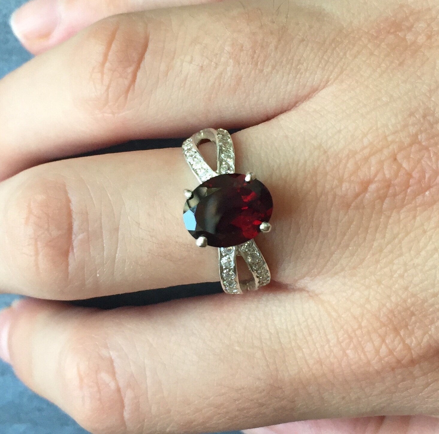Garnet Ring, Natural Garnet, Antique Ring, January Birthstone, 3 Carat Ring, Red Promise Ring, Vintage Ring, Solitaire Ring, 925 Silver Ring