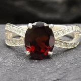 Garnet Vintage Ring - January Birthstone Ring - Split Paved Band