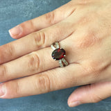 Garnet Vintage Ring - January Birthstone Ring - Split Paved Band