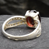 Garnet Vintage Ring - January Birthstone Ring - Split Paved Band