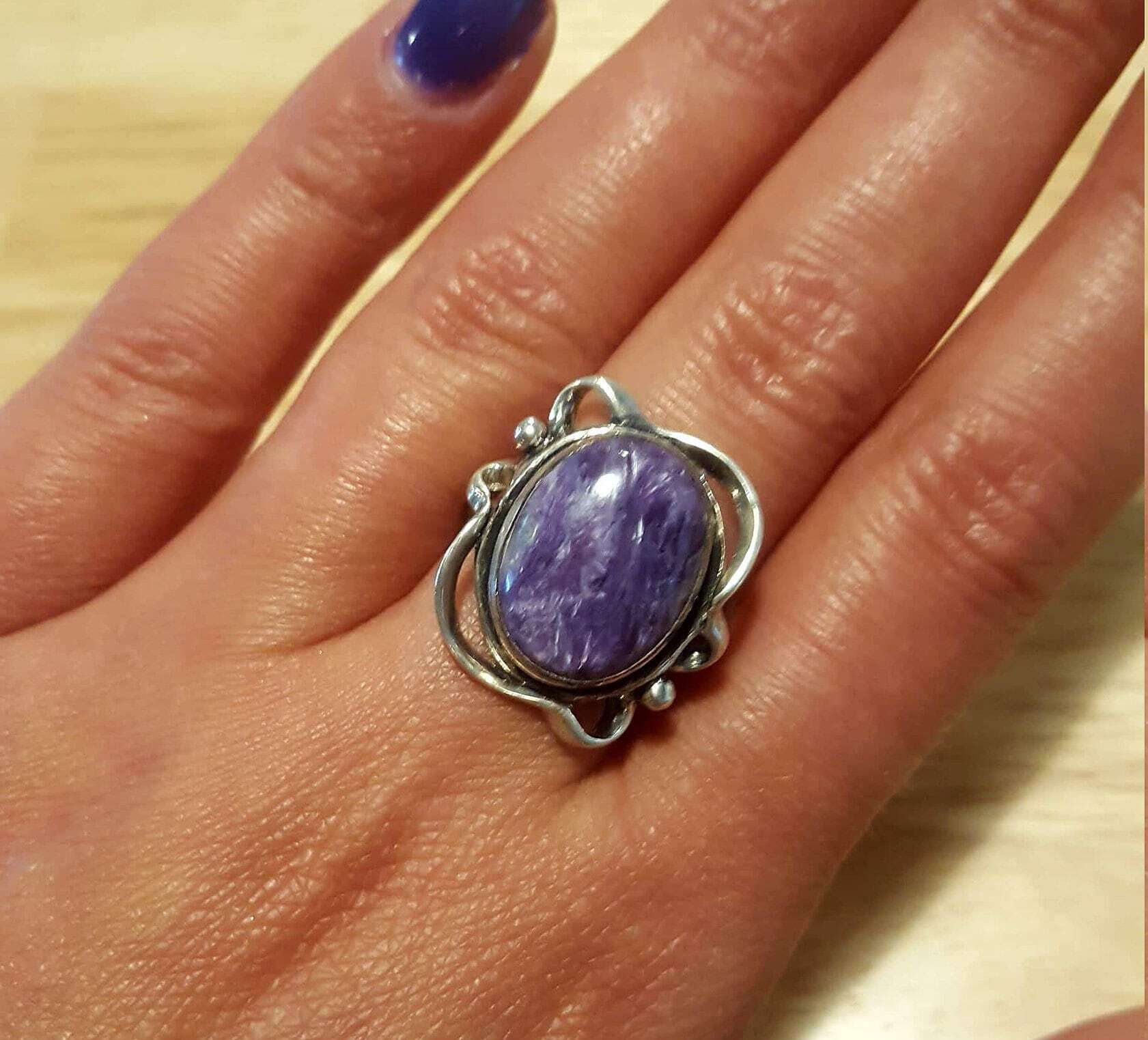 Purple Charoite Ring, Natural Charoite, Charoite Ring, Artistic Ring, Purple Ring, Unique Ring, Scorpio Birthstone, Solid Silver, Charoite