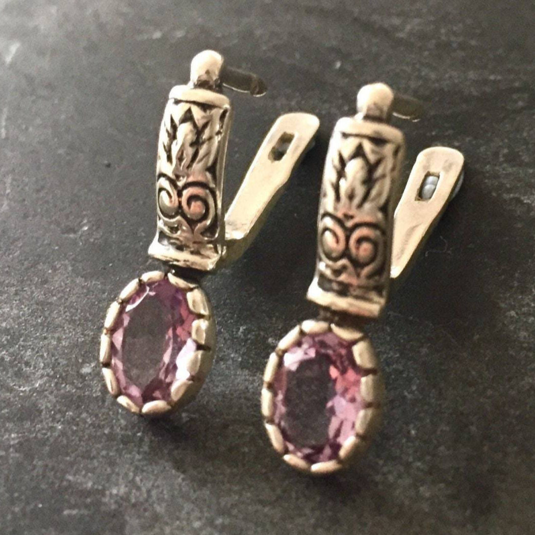Amethyst Earrings, Natural Amethyst, February Birthstone, Vintage Earrings, February Earrings, 4 Carats, Victorian Earrings, Solid Silver