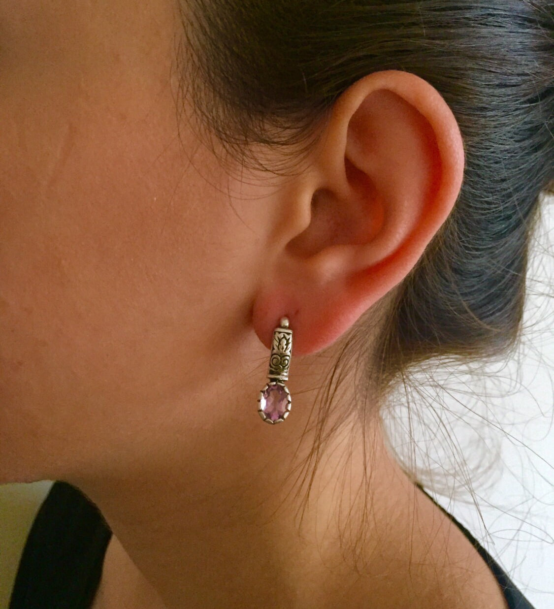 Amethyst Earrings, Natural Amethyst, February Birthstone, Vintage Earrings, February Earrings, 4 Carats, Victorian Earrings, Solid Silver