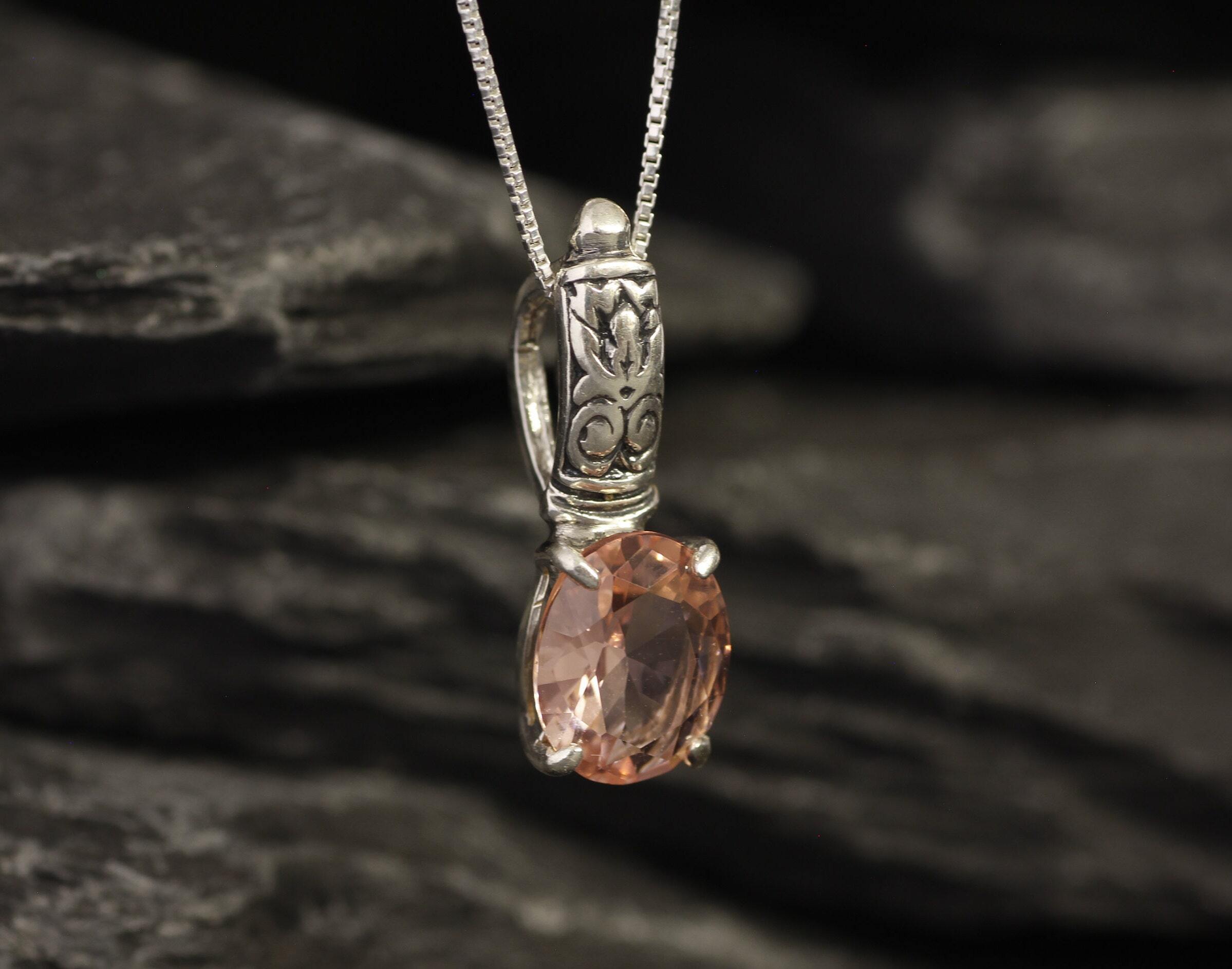 Morganite Pendant, Created Morganite, Pink Diamond Pendant, Pink Bohemian Pendant, Pink Pendant, Tribal Pendant, Silver Pendant, Morganite