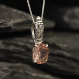 Rose Gold Morganite Pendant - Oval Tribal Necklace - Pink Morganite Necklace