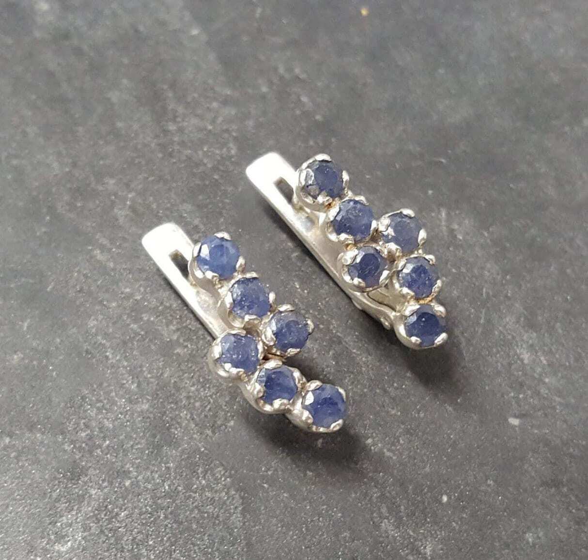 Elegant 925 Sterling Silver earrings featuring round Natural Blue Sapphire, perfect for September birthdays and everyday wear.