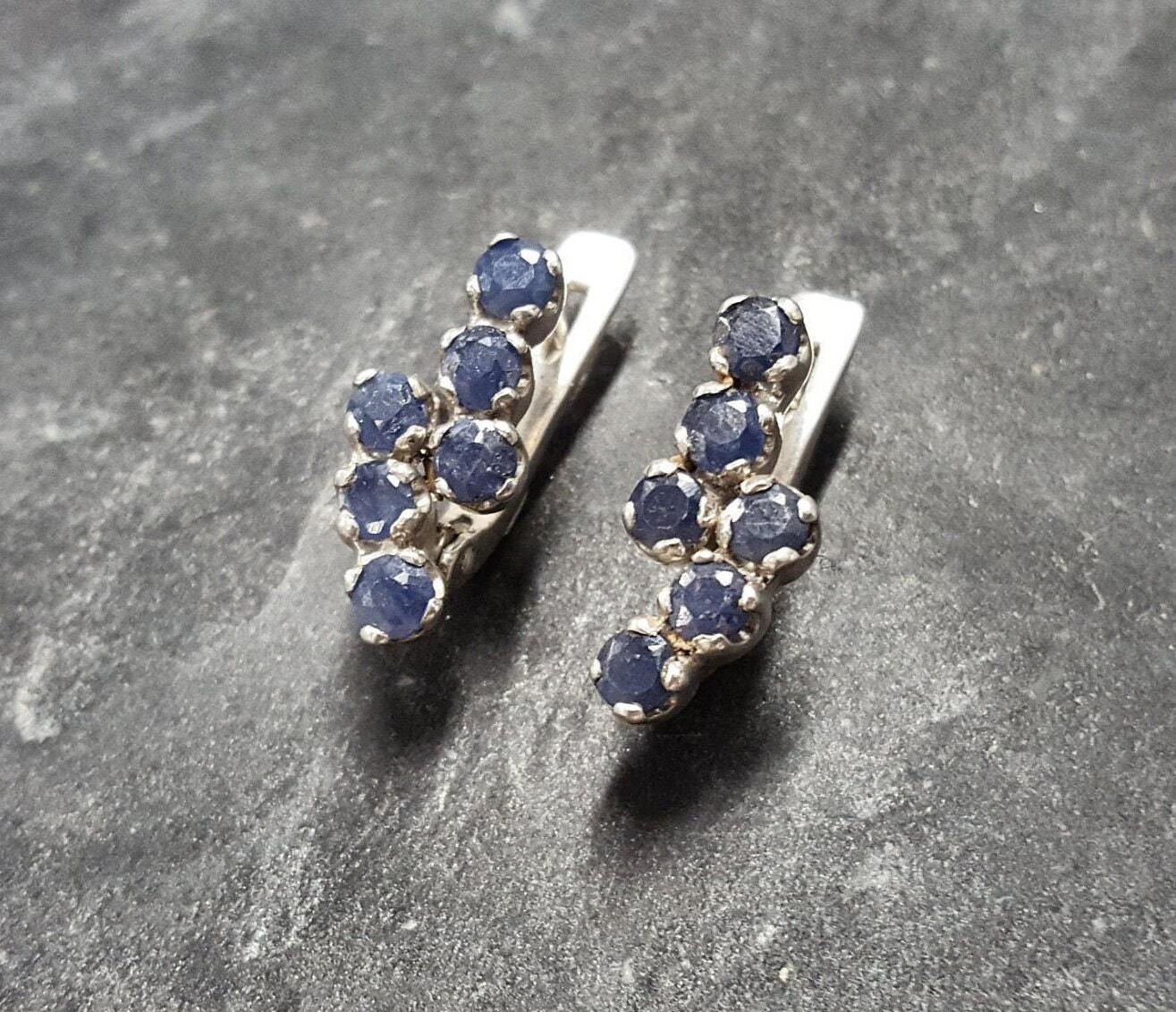 Natural Sapphire Earrings made in 925 Sterling Silver with Round Natural Blue Sapphire in Prong setting, September Birthstone gift idea, symbolizes sincerity, truth, and faithfulness, ideal for everyday wear and perfect for birthday gifting and special occasions.
