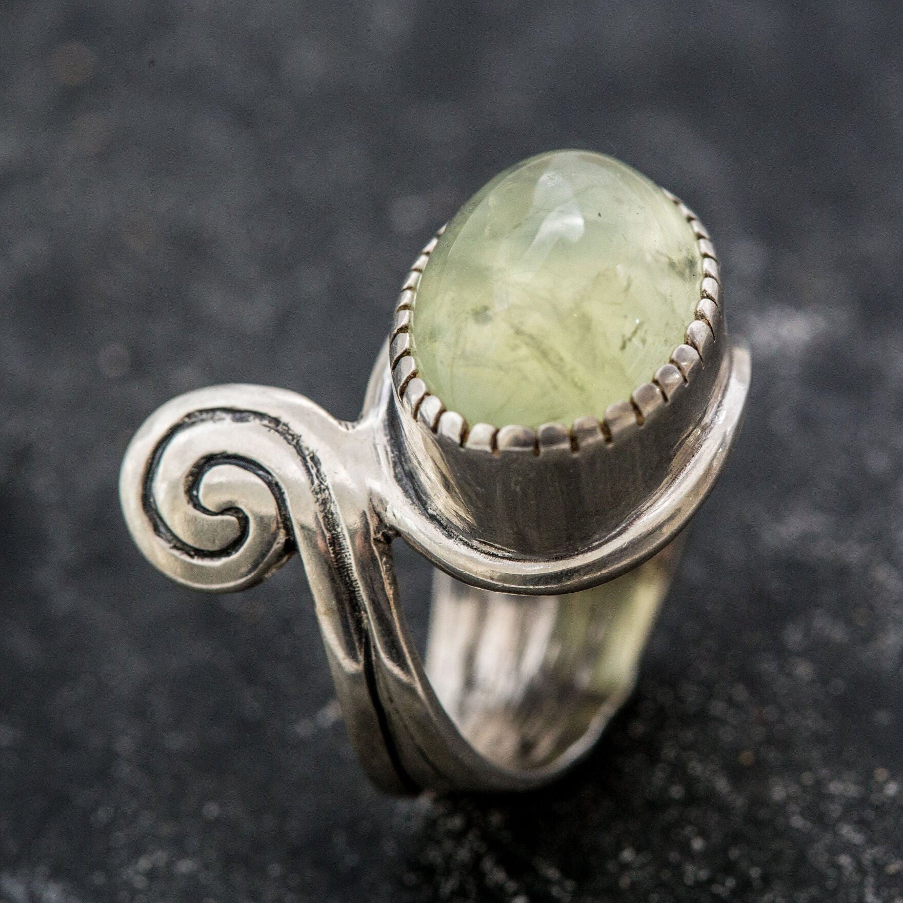 Prehnite Ring, Natural Prehnite, Green Ring, May Birthstone, Artistic Ring, May Ring, Statement Ring, Silver Ring, Unique Ring, Prehnite