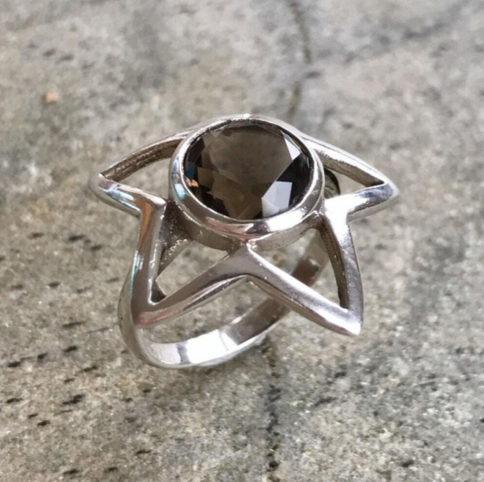 Star Ring, Vintage Rings, Topaz Ring, Natural Topaz, Smoky Topaz Ring, Vintage Ring, December Birthstone, Solid Silver Ring, Diamond Cut
