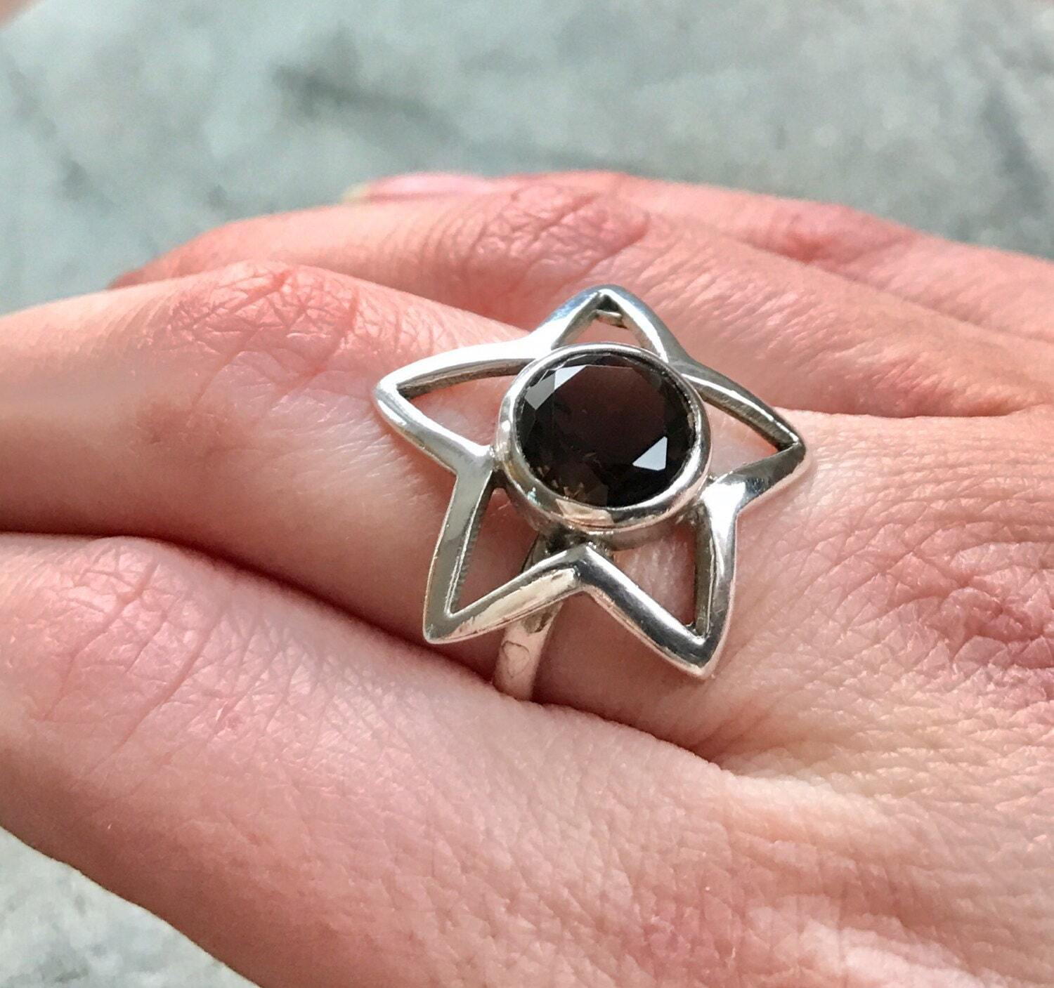 Star Ring, Vintage Rings, Topaz Ring, Natural Topaz, Smoky Topaz Ring, Vintage Ring, December Birthstone, Solid Silver Ring, Diamond Cut