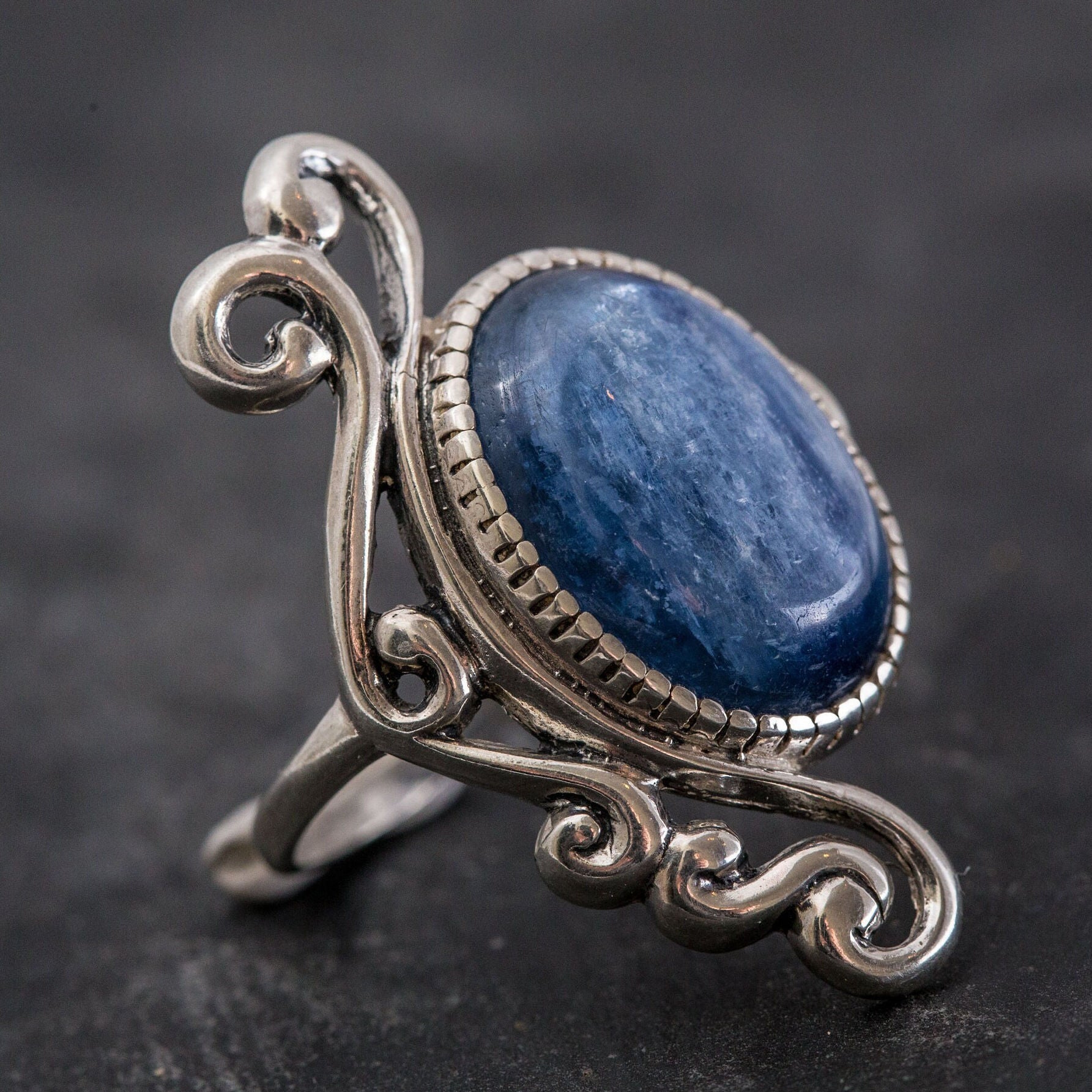 Unique Blue Ring, Blue Kyanite Ring, Natural Stone, Vintage Blue Rings, Large Stone Ring, Artistic Ring Design, Solid Silver Ring, Kyanite
