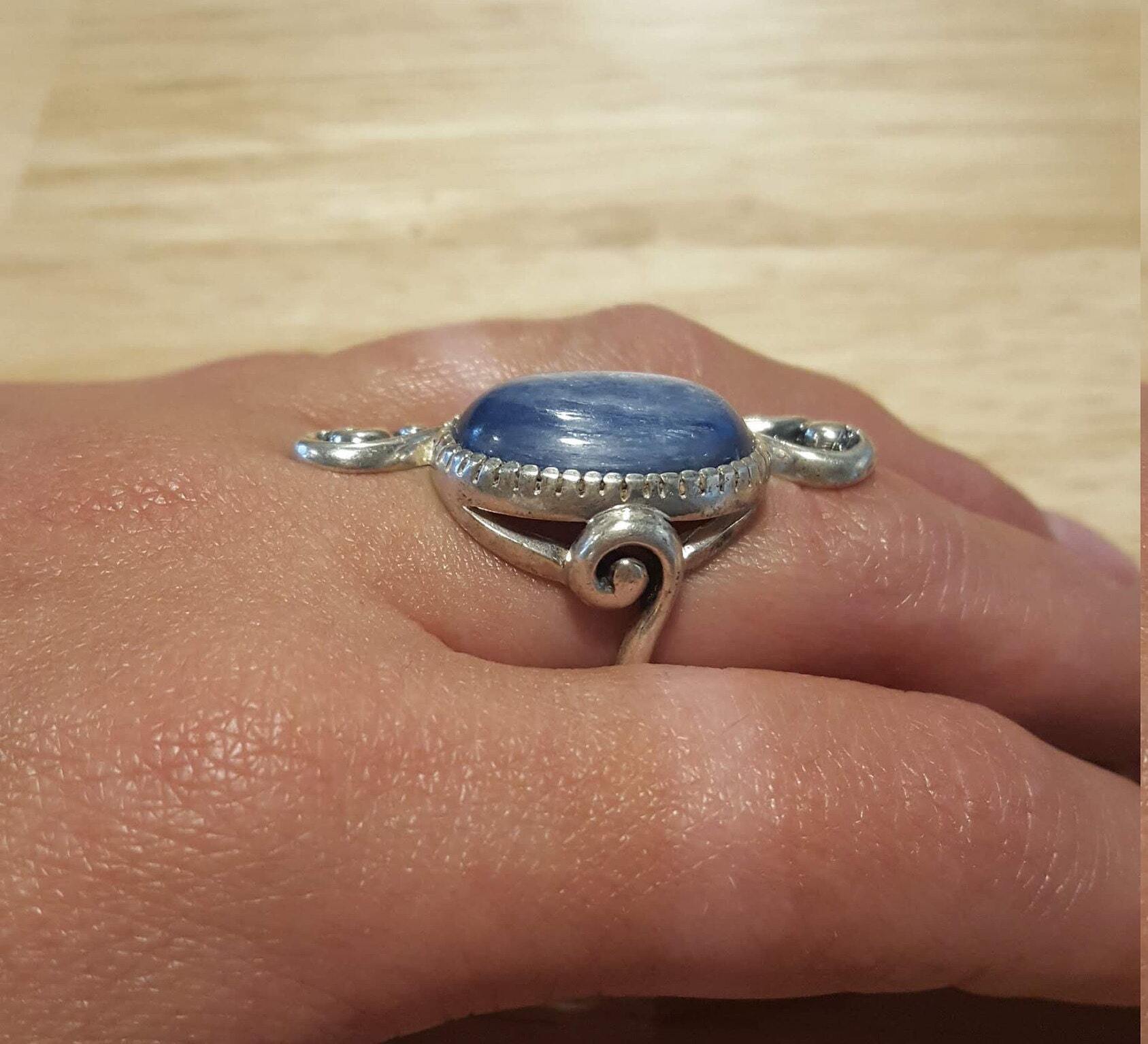 Unique Blue Ring, Blue Kyanite Ring, Natural Stone, Vintage Blue Rings, Large Stone Ring, Artistic Ring Design, Solid Silver Ring, Kyanite