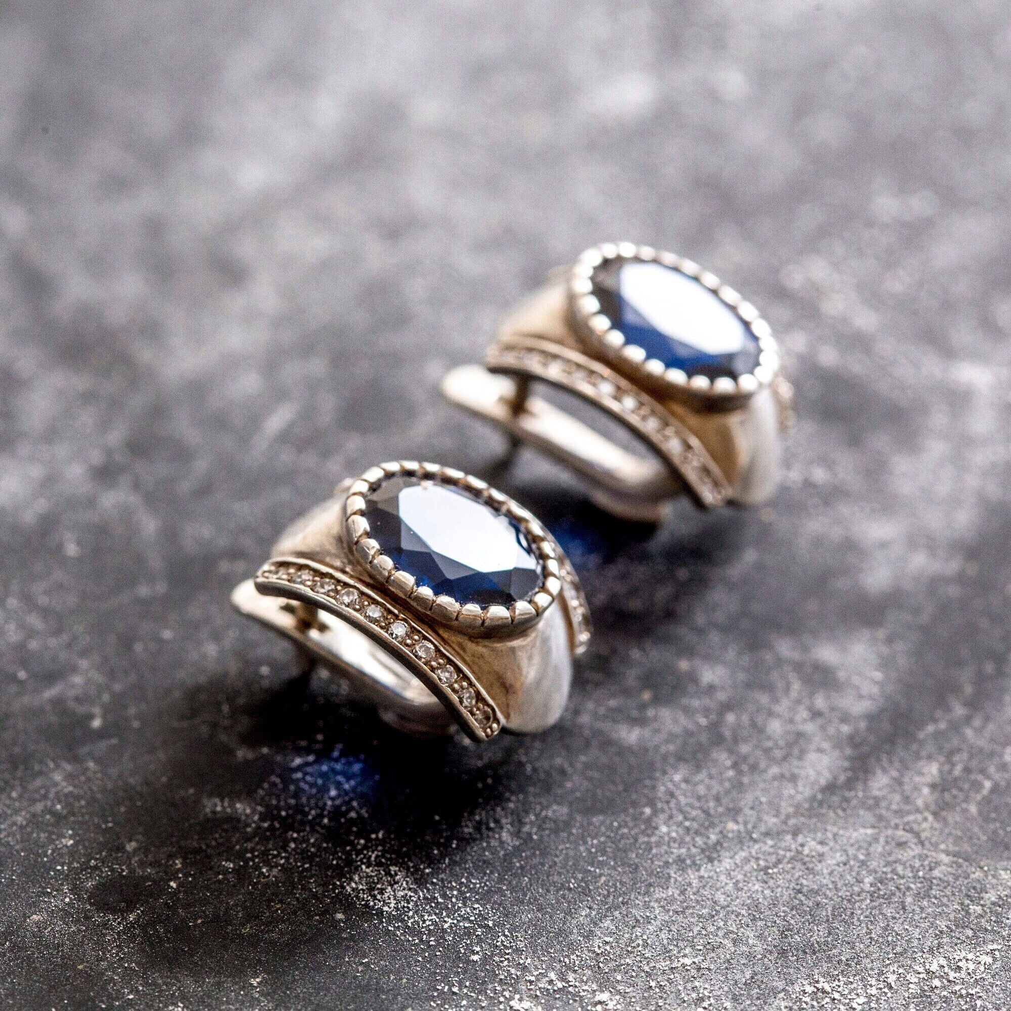 Gorgeous Created Sapphire Earrings in 925 Sterling Silver, showcasing a deep blue gemstone, perfect for everyday elegance.