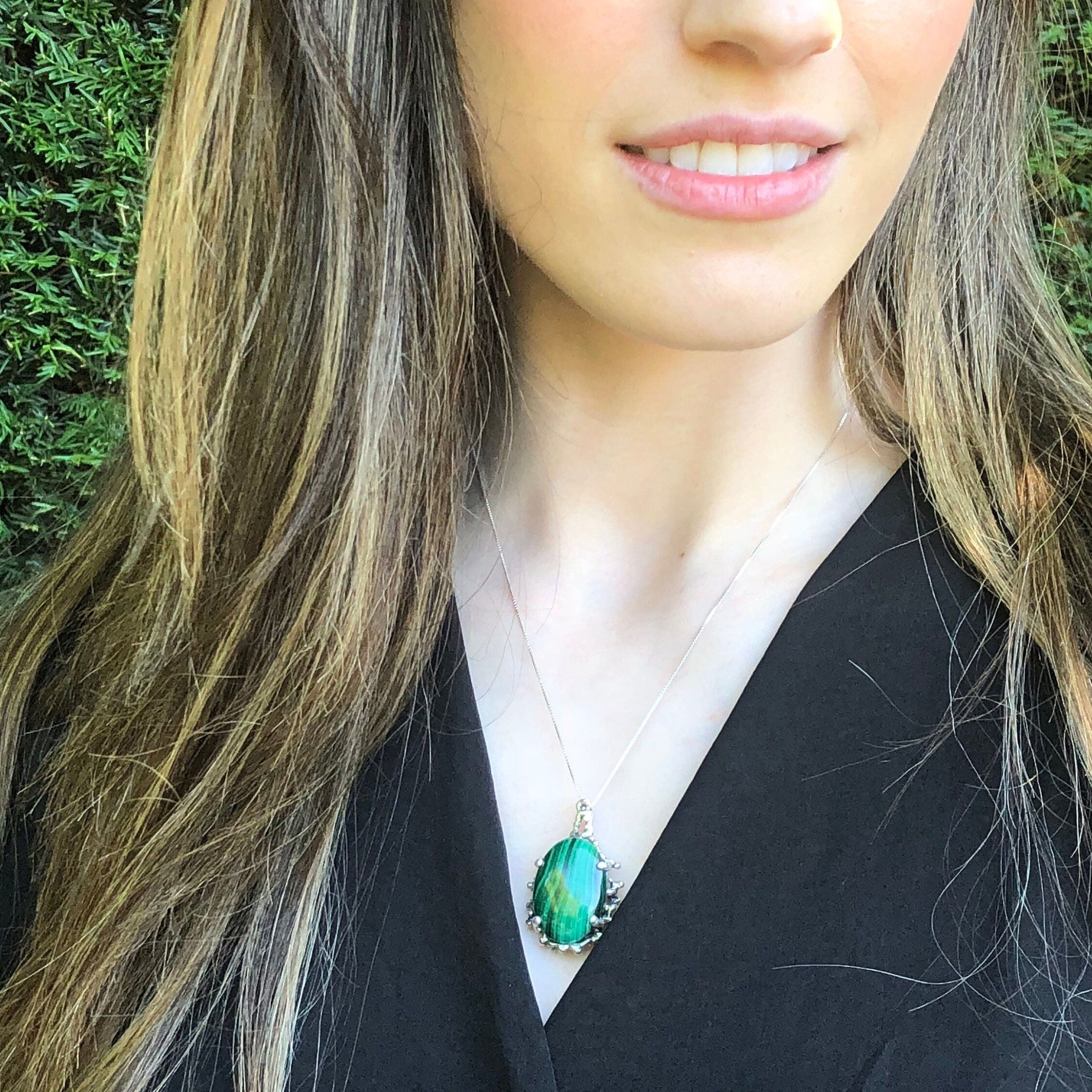 Statement Pendant, Malachite Pendant, Natural Malachite, Vintage Pendant, Green Malachite, Green Pendant, Solid Silver Pendant, Malachite