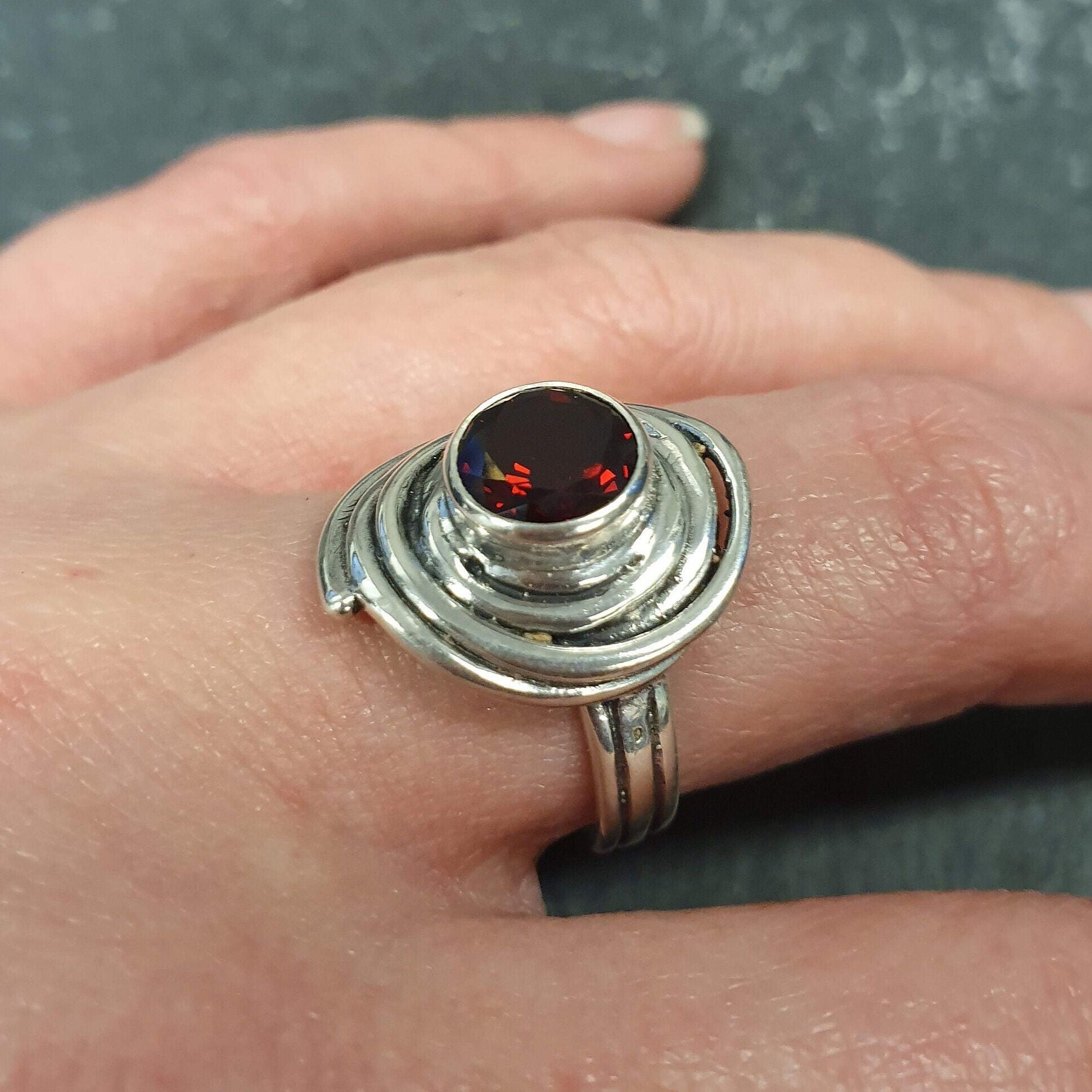Garnet Ring, Natural Garnet, January Birthstone, Red Tribal Ring, Swirl Ring, January Ring, Red Garnet Ring, Unique Rings, Solid Silver Ring