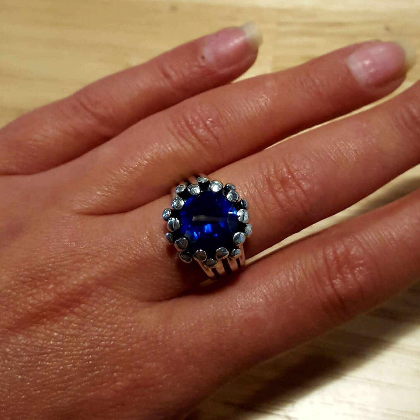 Sterling Silver Created Sapphire Ring, September birthstone symbolizes sincerity—ideal for gifting and everyday wear.
