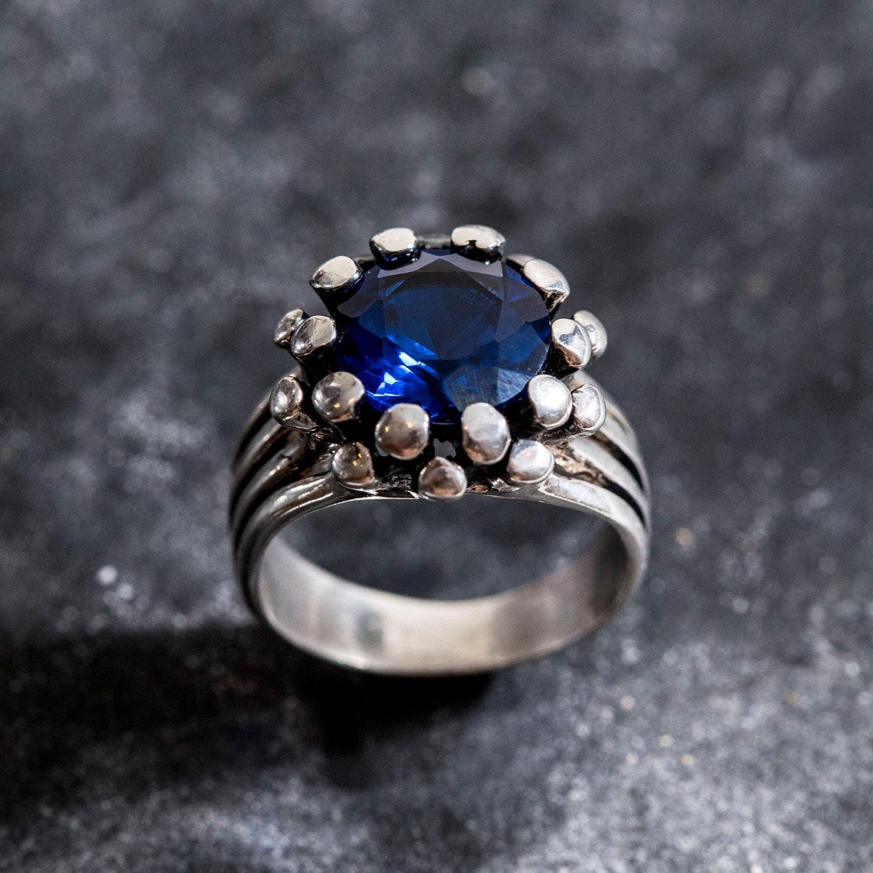 Created Sapphire Ring made in 925 Sterling Silver with Round Created Blue Sapphire in Prong setting, September Birthstone gift idea, symbolizes sincerity, truth, and faithfulness, ideal for everyday wear and perfect for birthday gifting and special occasions.