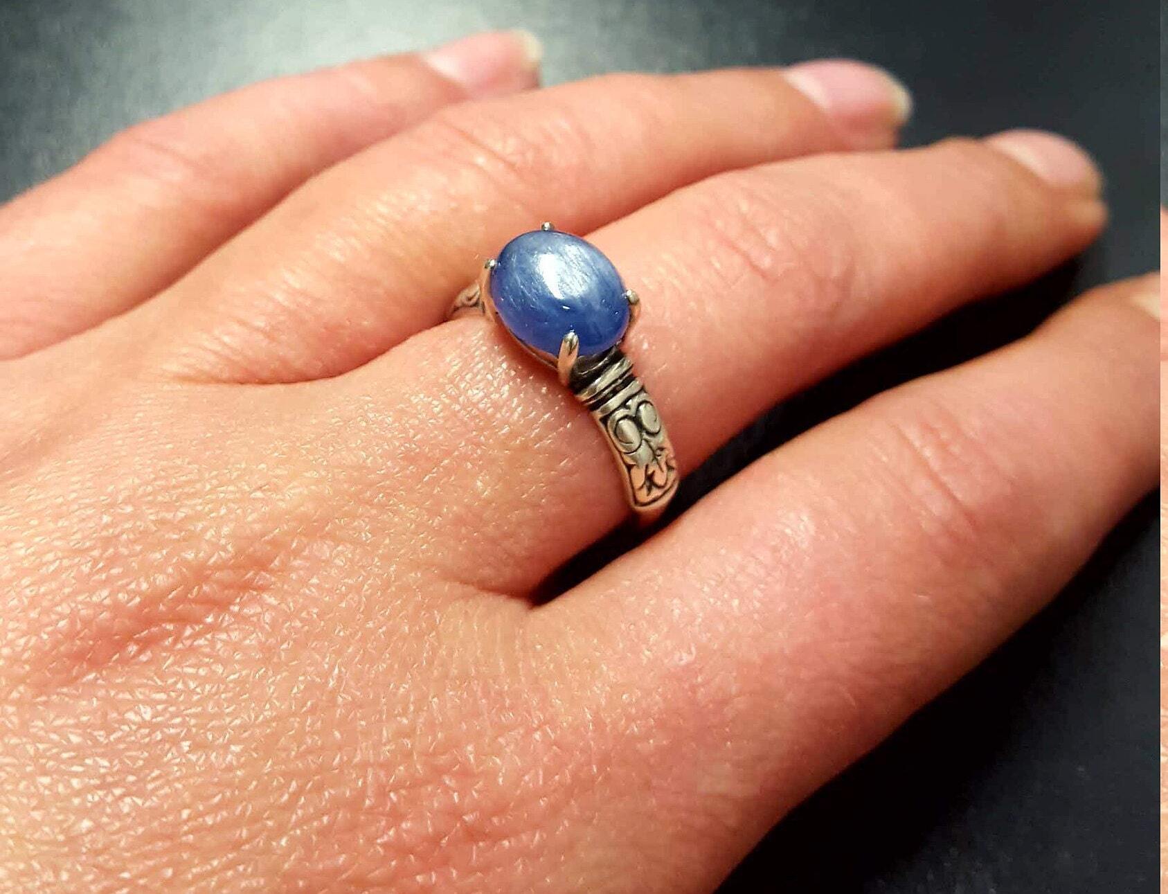 Blue Kyanite Ring, Natural Kyanite, Tribal Ring, African Kyanite, Bohemian Ring, Solid Silver Ring, Blue Tribal Ring, Blue Vintage Ring