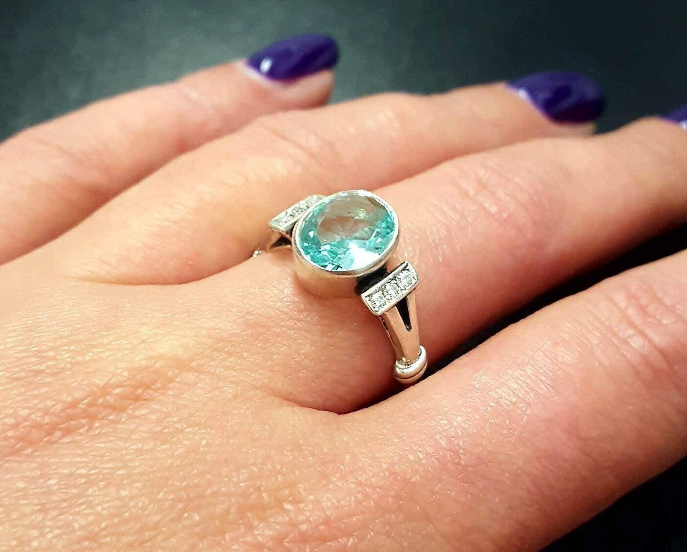 Aquamarine Ring, Created Aquamarine, Blue Rings, Blue Vintage Ring, Blue Diamond Ring, Vintage Rings, Solid Silver Ring, Large Aquamarine