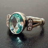 Created Aquamarine Ring made in 925 Sterling Silver with Oval Created Blue Aquamarine in Bezel setting, March Birthstone gift idea, symbolizes courage & good luck, ideal for everyday wear and perfect for birthday gifting and special occasions.