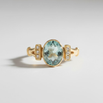 Stunning 18k gold vermeil ring with an oval created aquamarine, a beautiful March birthstone for courage and luck.