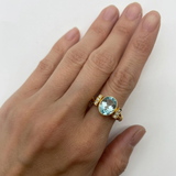 Chic 18k gold vermeil aquamarine ring showcasing a vibrant oval stone, ideal for March birthdays and special celebrations.