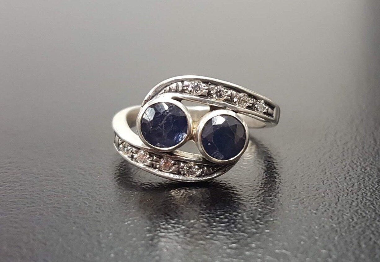 Natural Sapphire Ring made in 925 Sterling Silver with Round Natural Blue Sapphire in Two-Stone setting, September Birthstone gift idea, symbolizes sincerity, truth, and faithfulness, ideal for everyday wear and perfect for birthday gifting and special occasions.