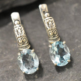 Boho Topaz Earrings - Natural Blue Topaz - Tribal Drop Earrings