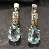 Boho Topaz Earrings - Natural Blue Topaz - Tribal Drop Earrings