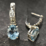 Boho Topaz Earrings - Natural Blue Topaz - Tribal Drop Earrings