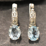 Boho Topaz Earrings - Natural Blue Topaz - Tribal Drop Earrings