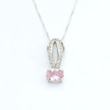 Morganite Pendant - Pink Diamond Necklace - Vintage Oval Necklace