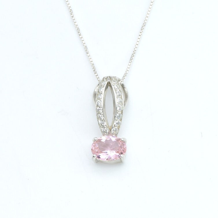 Morganite Pendant, Created Morganite, Pink Oval Pendant, Pink Vintage Pendant, Pink Dainty Pendant, Pink Stone Pendant, Morganite Necklace