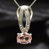 Morganite Pendant - Pink Diamond Necklace - Vintage Oval Necklace