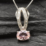 Morganite Pendant - Pink Diamond Necklace - Vintage Oval Necklace