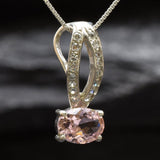 Morganite Pendant - Pink Diamond Necklace - Vintage Oval Necklace