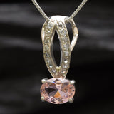 Morganite Pendant - Pink Diamond Necklace - Vintage Oval Necklace