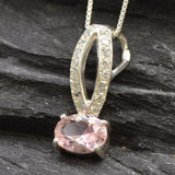 Morganite Pendant - Pink Diamond Necklace - Vintage Oval Necklace