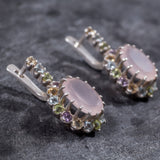 Rose Quartz Earrings - Large Victorian Earrings - Princess Di Earrings