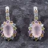 Rose Quartz Earrings - Large Victorian Earrings - Princess Di Earrings